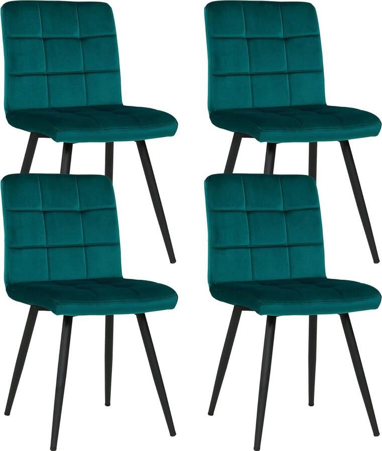 Eetkamerstoelen set van 4 keukenstoel woonkamerstoel fluwelen stoel met rugleuning frame van metaal gestoffeerde stoel petrol