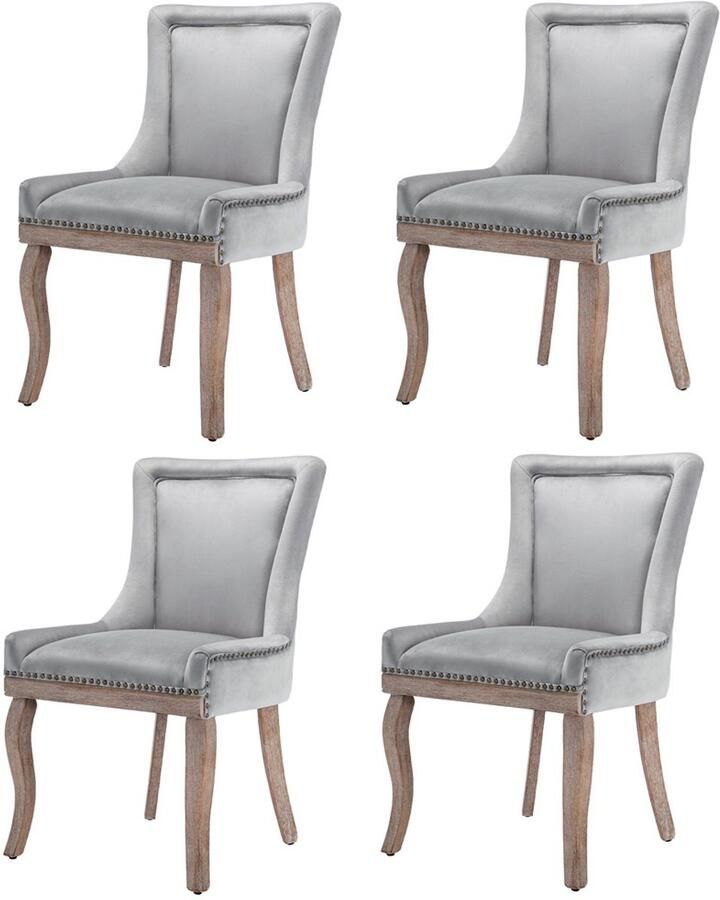 Eetkamerstoelen set van 4 make-up stoelen ontspanningsstoelen multifunctionele stoelen met nagelrand bekleding huidvriendelijke zachte stof stevig houten frame 55x61x91cm Grijs