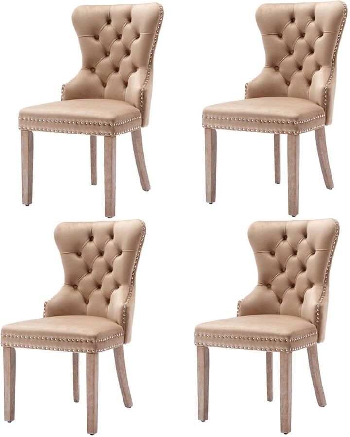 Eetkamerstoelen set van 4 make-up stoelen ontspanningsstoelen multifunctionele stoelen met unieke deurring en ruitpatroon op de rugleuning knoopversiering op de rugleuning stevig houten frame 53 5x64x95cm bruin