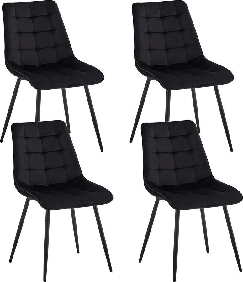 YOLO SHOP -eetkamerstoelen set van 4- Moderne Minimalistische-Eetkamerstoel Fluwelen Gewatteerde-Ijzeren Poten Nordic Stoel-zwart