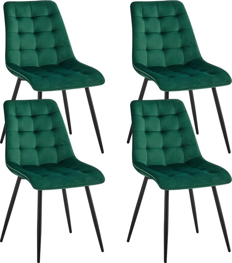 YOLO SHOP -eetkamerstoelen set van 4- Moderne Minimalistische-Eetkamerstoel Fluwelen Gewatteerde-Ijzeren Poten Nordic Stoel-Green