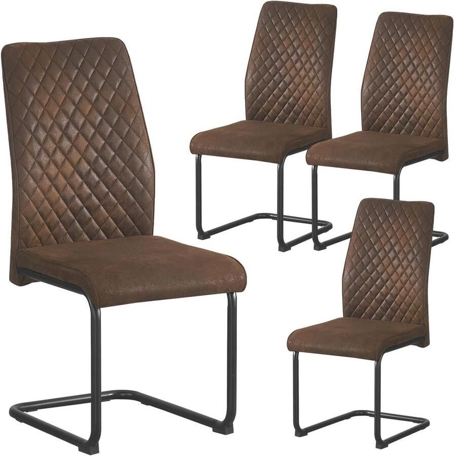 Eetkamerstoelen set van 4 Moderne schommelstoelen voor keuken eetkamer en kantoor Bruin suède look