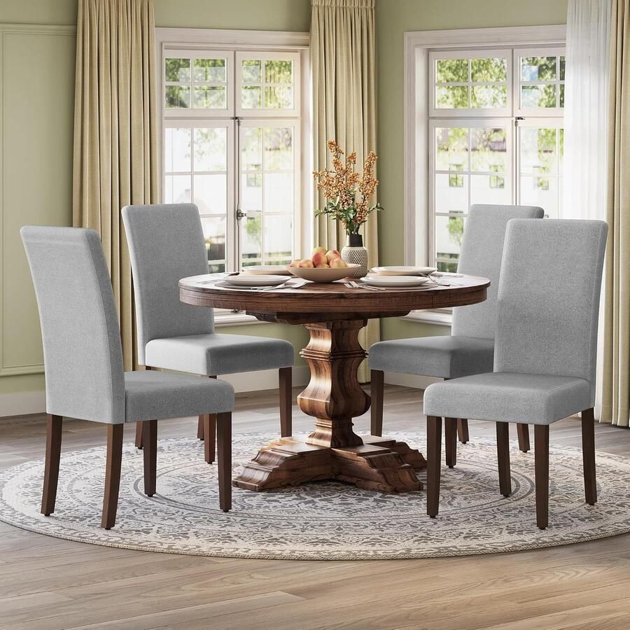 Eetkamerstoelen set van 4 Parsons Stoelen met hoge rugleuning en dik zitkussen comfortabele keukenstoelen voor eetkamer of keuken 58 x 48 x 99 cm duifgrijs