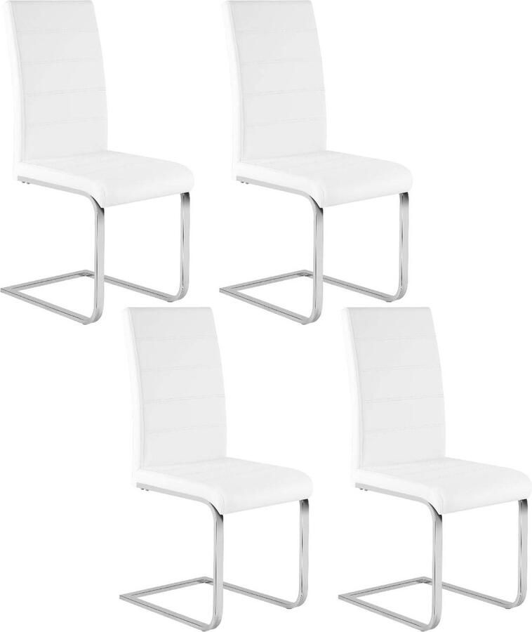 Rootz Living Rootz Eetkamerstoelen Set van 4 Schommelstoel Stoelen met hoge rugleuning Wit kunstleer Ergonomisch en stabiel Vloerbescherming 41 cm x 100 cm x 55 5 cm