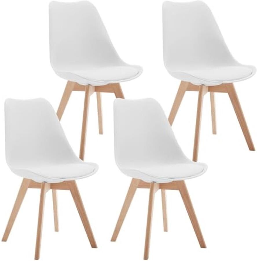 Eetkamerstoelen set van 4 stijlvolle Scandinavische keukenstoelen met massief houten poten in wit