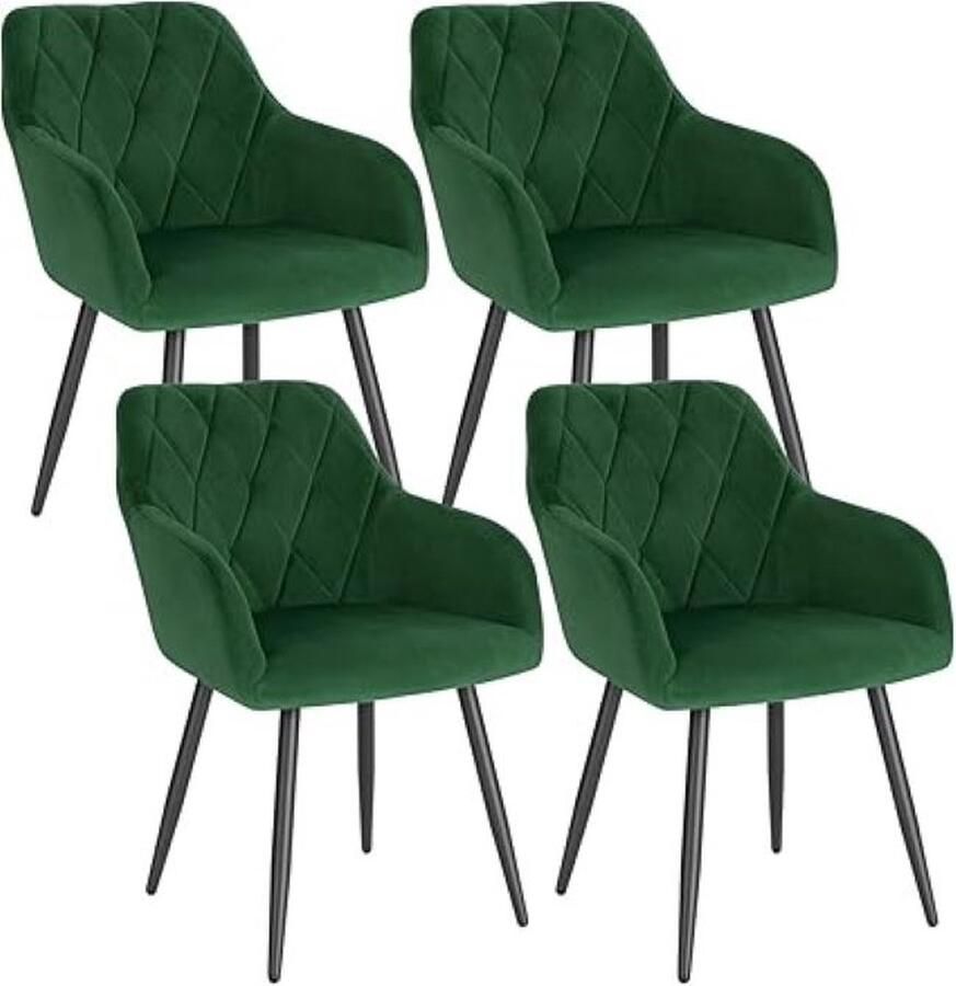 YOLO SHOP -eetkamerstoelen set van 4-woonkamer fauteuil-Scandinavische stoel- fluwelen keukenstoel-gestoffeerde zitting met armleuningen en rugleuning-metalen poten-donkergroen