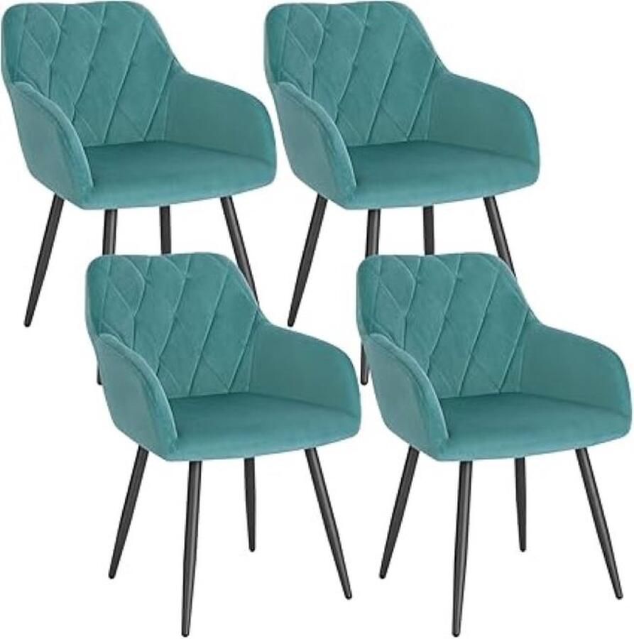 YOLO SHOP -eetkamerstoelen set van 4-woonkamer fauteuil-Scandinavische stoel- fluwelen keukenstoel-gestoffeerde zitting met armleuningen en rugleuning-metalen poten-Turquoise