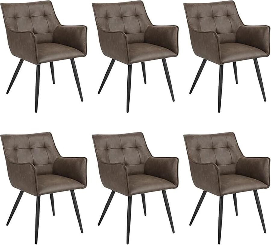 Eetkamerstoelen set van 6 fauteuil keukenstoel gestoffeerde stoel met armleuningen rugleuning woonkamerstoel met kunstlederen bekleding voor eetkamer keuken donkerbruin BH375dbr-6
