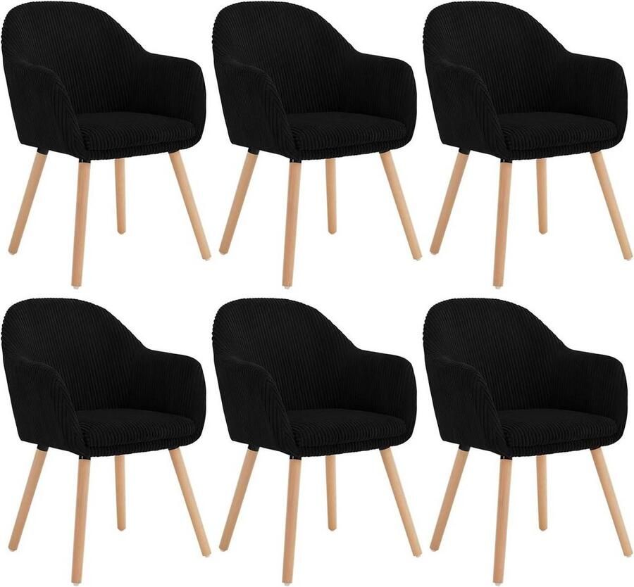 Rootz Living Rootz Eetkamerstoelen set van 6 Gestoffeerde stoelen Comfortabel zitcomfort Hoog comfort robuuste stabiliteit veelzijdig ontwerp Corduroy en hout 55 5 cm x 83 5 cm x 56 5 cm