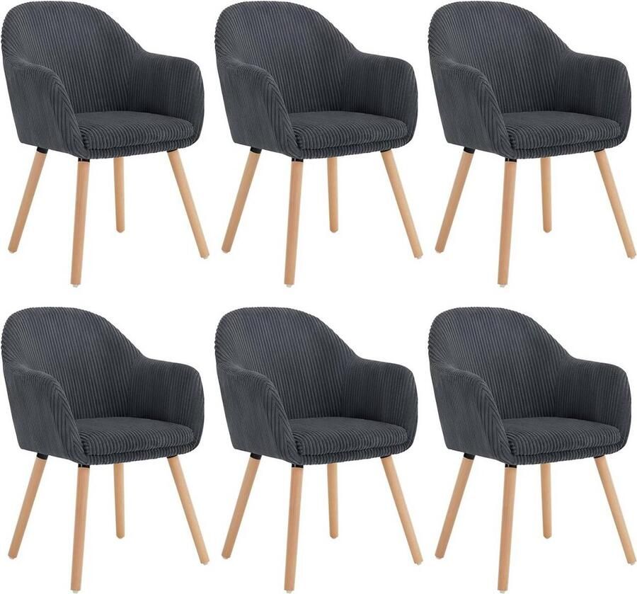 Rootz Living Rootz Eetkamerstoelen Set van 6 Gestoffeerde stoelen Comfortabele zitplaatsen Stijlvol ontwerp Hoge duurzaamheid Massief houten en metalen frame 55 5 cm x 83 5 cm x 56 5 cm