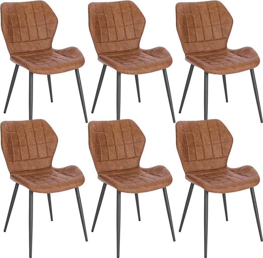 Rootz Living Rootz Eetkamerstoelen Set van 6 Gestoffeerde stoelen Kunstleren zitting Comfortabel duurzaam ergonomisch ontwerp 47 cm x 79 5 cm x 54 cm Bruin Donkerbruin