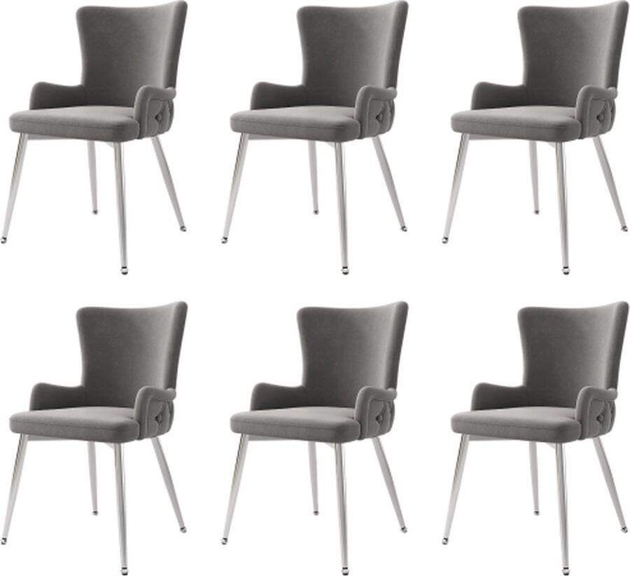 Zonder merk Gotagee Eetkamerstoelen set van 6 zitgroep vrijetijdsstoel lounge stoel metalen steunpoten kantoorstoel woonkamerstoel fluwelen stoel