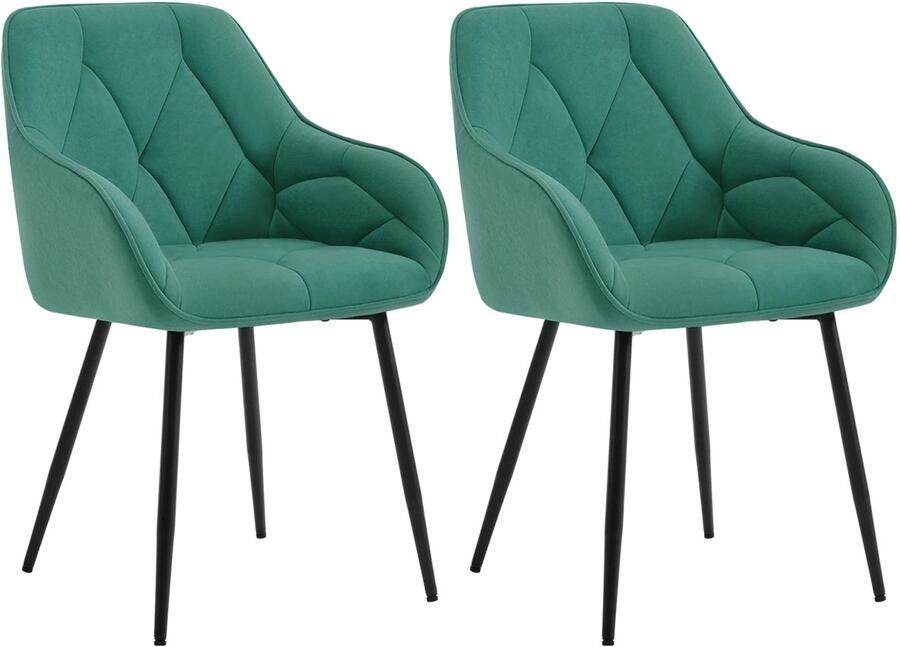 Corenia Velvet Eetkamerstoelen – Fluwelen Stoelen – Design Stoelen – Comfortabele Stoelen – Set Van 2 – Turquoise Kleur – Metalen Poten – Ergonomisch Design