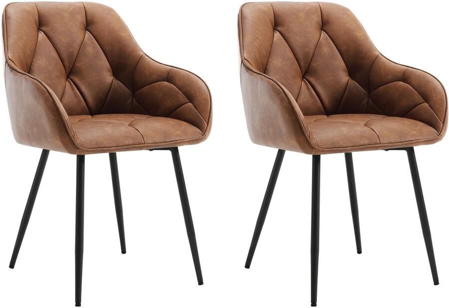 Corenia Eetkamerstoelen – Stoel Set – Design Stoelen – Kunstleren Stoelen – Metalen Poten – Comfortabel Zitten – Ergonomisch Design – Bruin – Set van 2