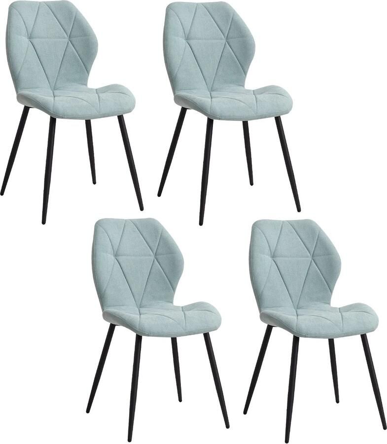 Corenia Eetkamerstoelen Set van 4 42cm x 48cm x 86cm Gestoffeerde Fluwelen Zitting Ergonomische Metalen Poten Zachte Linnen Comfortabel en Stijlvol Mint