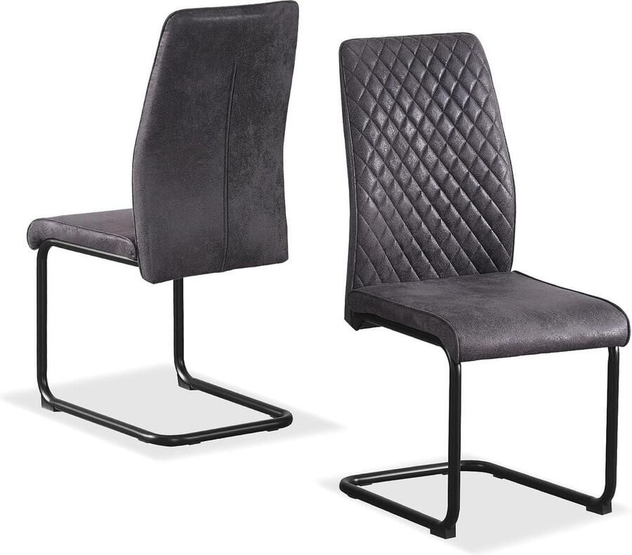 Eetkamerstoelen THEO set van 2 keukenstoel bureaustoel schommelstoel sledestoelen voor keuken eetkamer kantoor industrieel modern ontwerp suède look antraciet