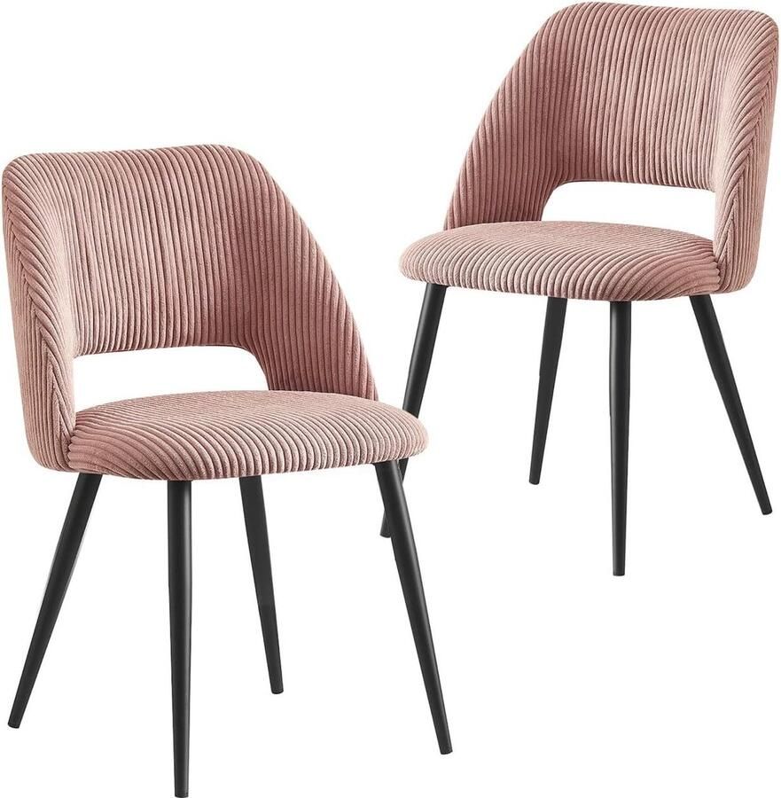 Eetkamerstoelen VICKY set van 2 ribfluweel gestoffeerde stoel voor eetkamer keuken woonkamer kantoor kaptafel antiek roze industrieel modern ontwerp ribfluweel roze