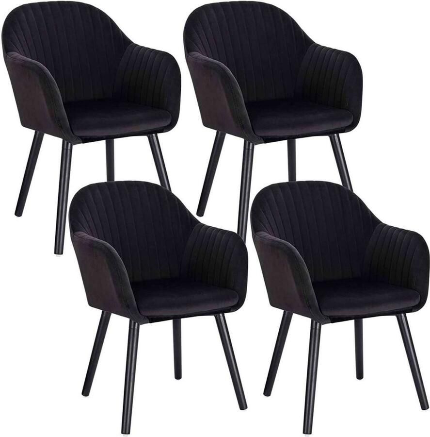 Bolt Edge Eetkamerstoelen Zwart Velvet Kuipstoelen Set van 4 Met rugleuning