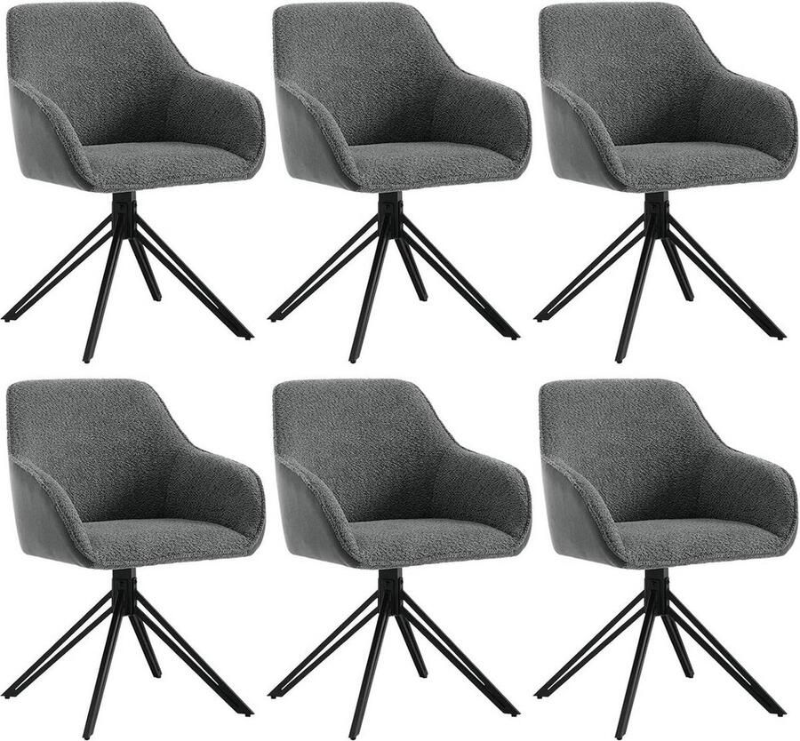 Rootz Living Rootz Eetkamerstoelenset Draaistoel Gestoffeerde stoel Boucle Stof Robuuste Metalen Poten 58cm x 82cm x 53 5cm