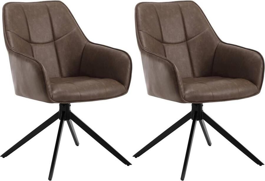 Eetkamerstoelenset Vintage kunstleren stoelen Draaistoelen Comfortabele gewatteerde fauteuils 58 cm x 86 cm x 63 5 cm