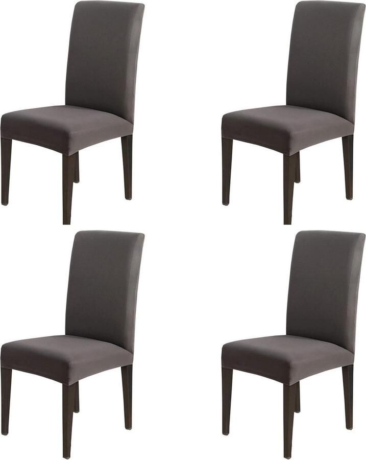 Eetkamerstoelhoezen 4-pack Afneembare en Wasbare Stretch Spandex Beschermhoezen in Donkergrijs