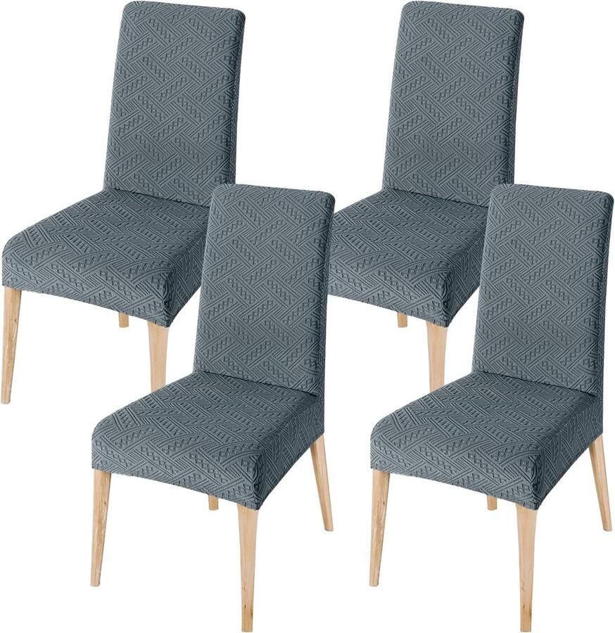 Eetkamerstoelhoezen set van 4 stretch slipcovers grijs wasbaar