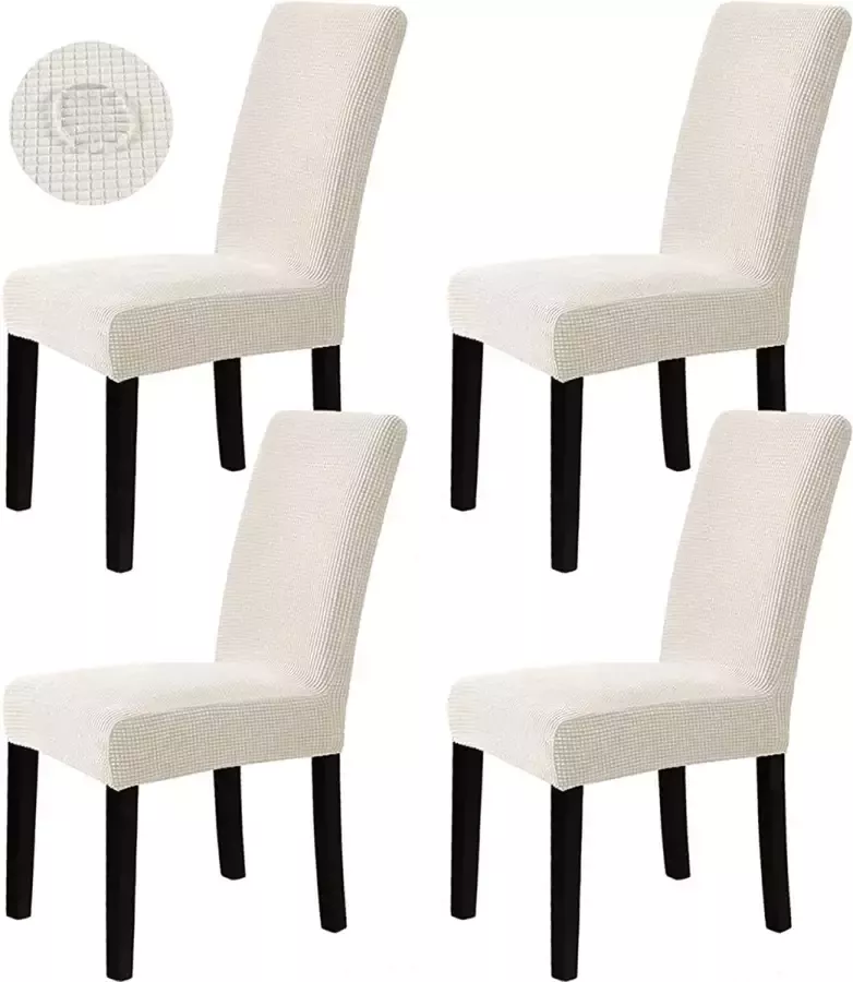 Eetkamerstoelhoezen Set van 4 Stretch Slipcovers Spandex Stoelhoezen Wasbare Stoelhoes Protector voor Bruiloft Keuken Eetkamer Kantoor Thuis Hotel Banket Ceremonie Decoratie (Beige)