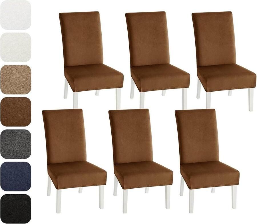 Eetkamerstoelhoezen Set van 6 Fluwelen Moderne Slipcovers Donkere Curry Afneembaar & Wasbaar Woonkamer Keuken Bruiloft Feest