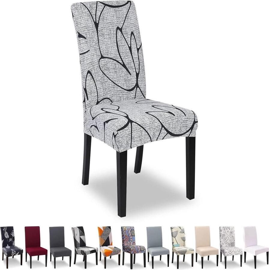 Eetkamerstoelhoezen Set van 6 Spandex stoelhoes voor eetkamerstoelen Stretch hoge rugleuning stoelhoezen Verwijderbare wasbare elastische stoelbeschermer Decoratie hoes voor keuken Grijze bloem Universele maat Stoelhoezen