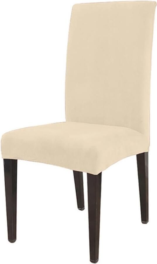 Eetkamerstoelhoezen Set van 6 Zachte Beige Stretch Velours Wasbare en Verwijderbare Spandex Korte Hoes