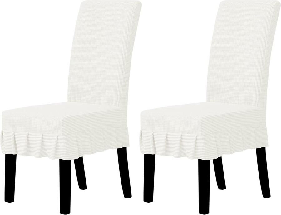 Eetkamerstoelhoezen stretch Parsons stoelhoes met rok stoelhoezen voor eetkamer restaurant banket (2 stuks crème)