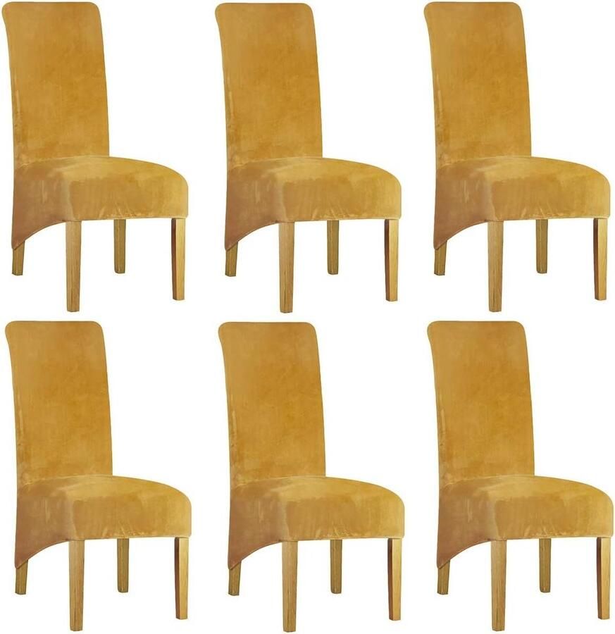 Eetkamerstoelhoezen XL stretch spandex fluweel elastische band mosterdgeel set van 6 restaurant hotel feest