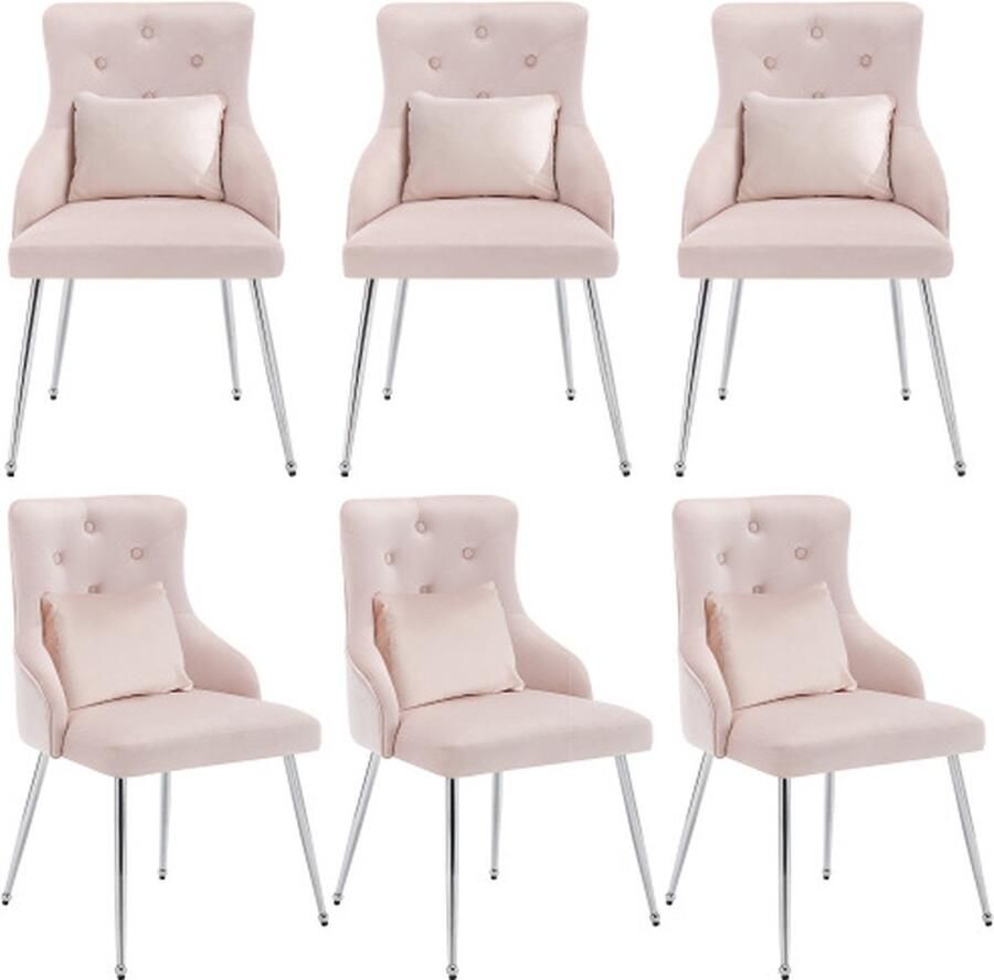 Zonder merk Gotagee Eetkamerstoelset van 6 Gestoffeerde fauteuil Lounge stoel Roze Woonkamer stoel Slaapkamer stoel