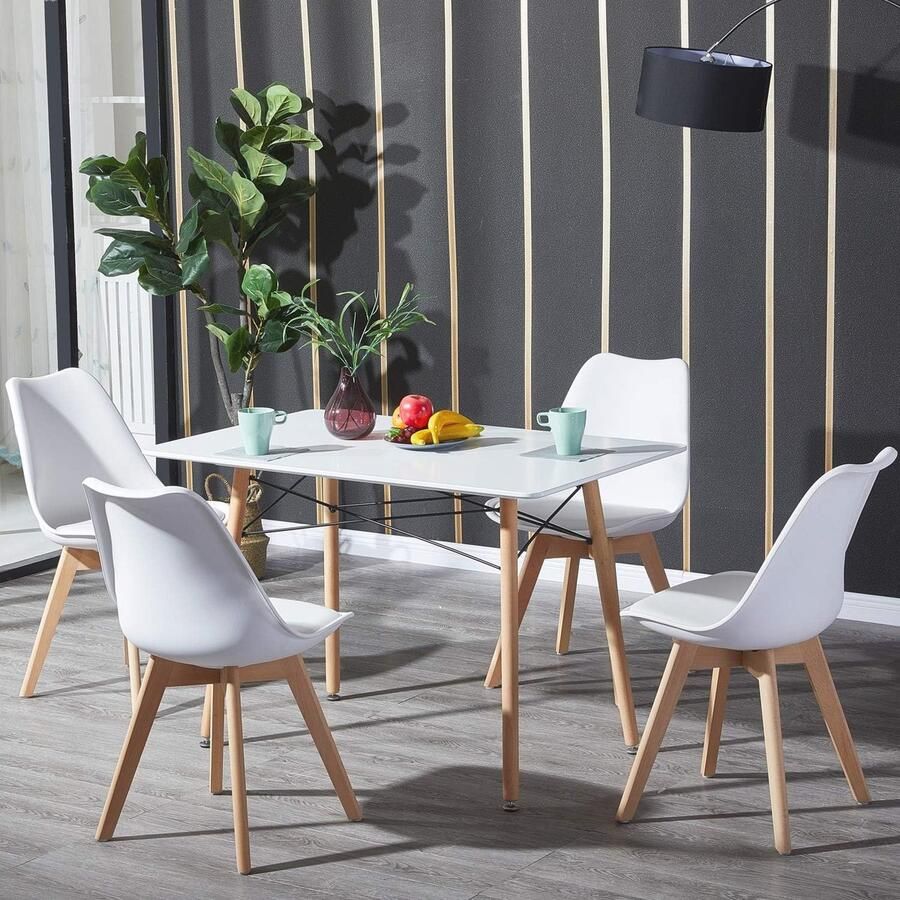 Eetkamertafel met 4 witte stoelen Modern en Ruimtebesparend Ontwerp voor Eetkamer Keuken en Woonkamer - Foto 2