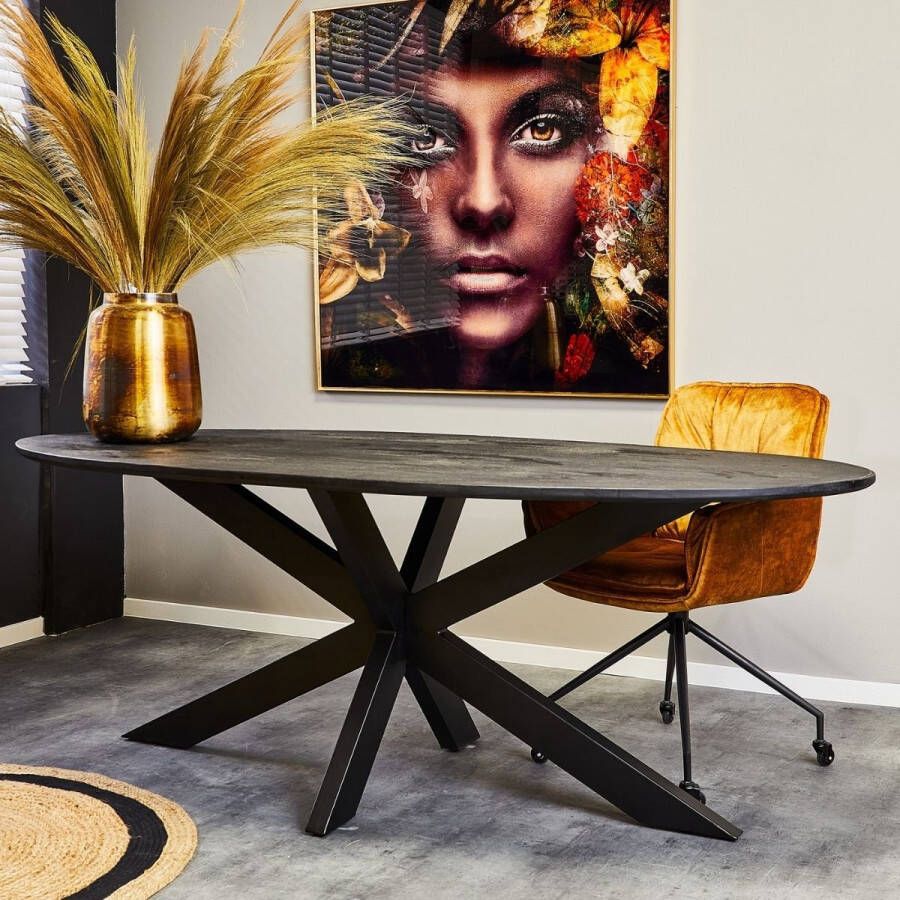 Eetkamertafel ovaal Miami Eettafel zwart Mangohout 240 cm