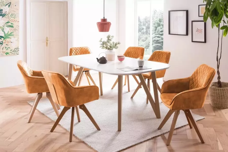 SalesFever Eethoek (5-delig) tafelbreedte 160 cm stoelen 180° draaibaar met fluweel - Foto 2