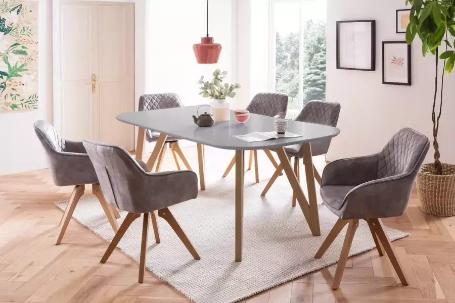 SalesFever Eethoek (5-delig) tafelbreedte 160 cm stoelen 180° draaibaar met fluweel - Foto 1