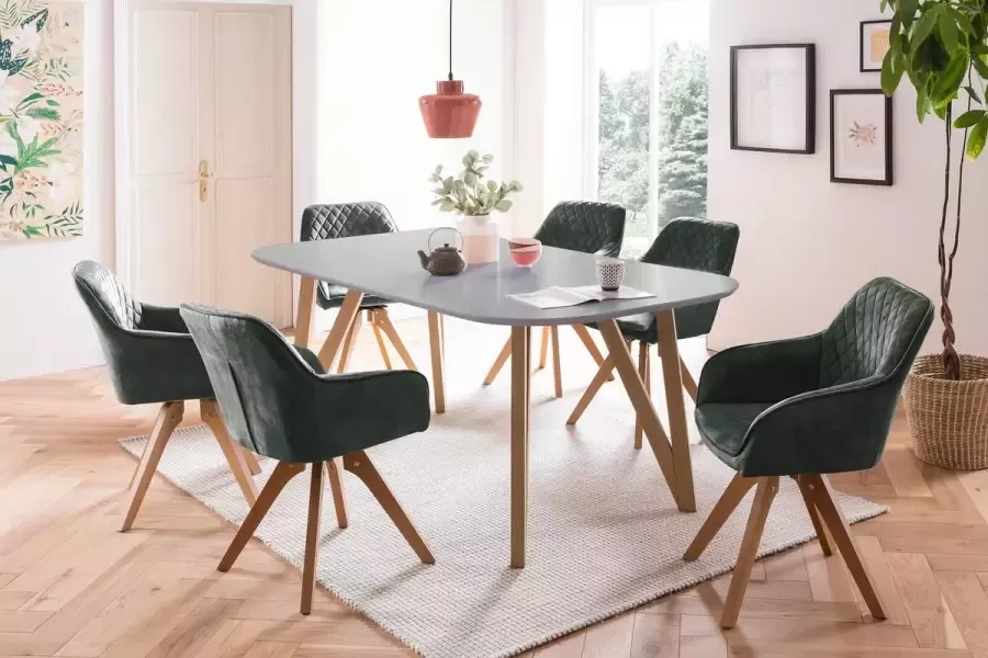 SalesFever Eethoek Elegante tafel incl. stoelen 5-delige fluwelen zithoek draaibare stoelen 180cm tafelbreedte
