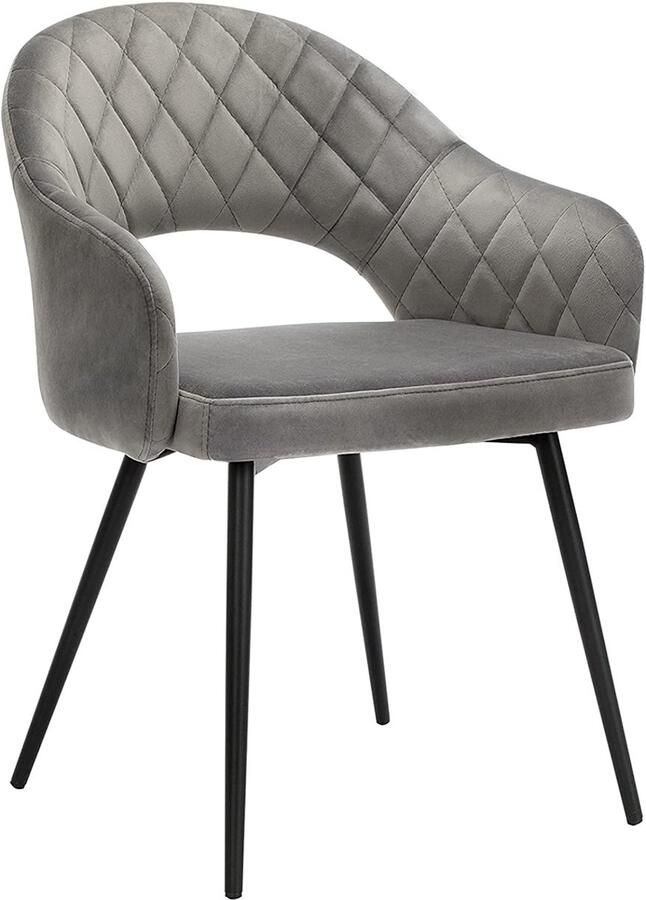 Eetstoel armstoel make-upstoel loungestoel met armleuningen elegante en stijlvolle opengewerkte rugleuning stevig metalen frame geschikt voor de eetkamer woonkamer en slaapkamer 57 x 56 x 77 cm grijs