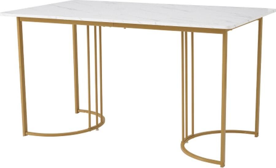 Zonder merk Gotagee Eettafel (1-delig) Moderne keukentafel Rechthoekige Eettafel Wit en Goud met verstelbare voetjes MDF tafelblad in wit