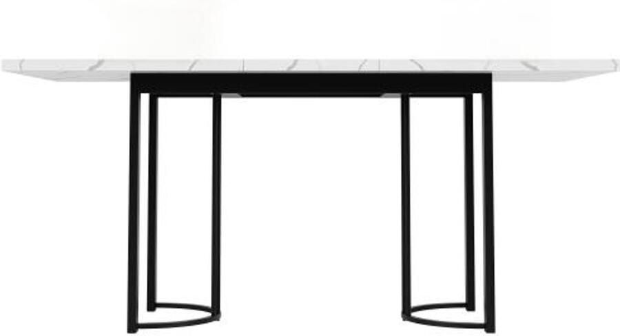 Eettafel 140x80x75cm Rechthoekige Uitschuifbare Tafel Wit Zwart MDF Marmerlook Metalen Poten Modern Design Ruimtebesparend Voor Keuken En Woonkamer
