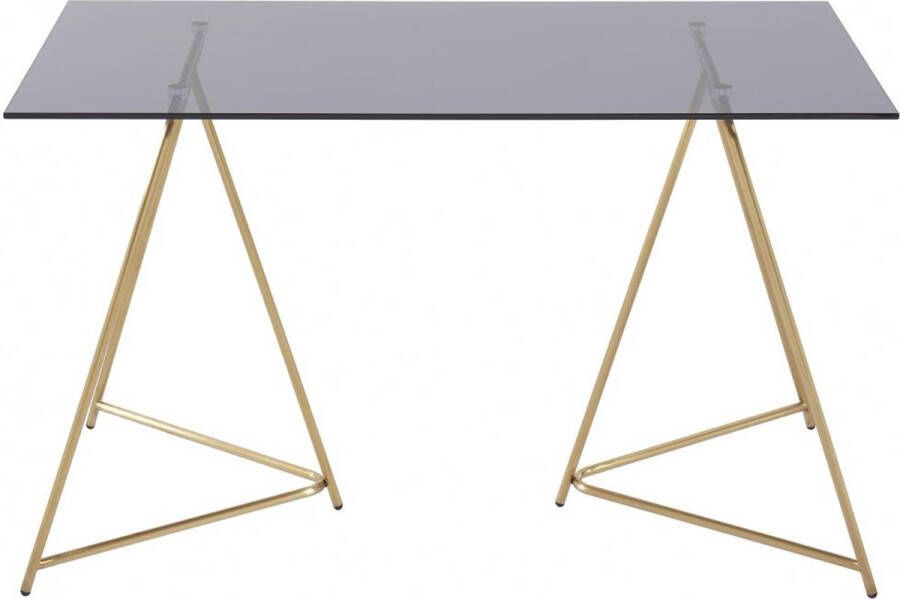 Vente-unique Eettafel 4 personen in gehard glas en roestvrij staal Grijs en goudkleurig VABOLI L 130 cm x H 76.5 cm x D 70 cm