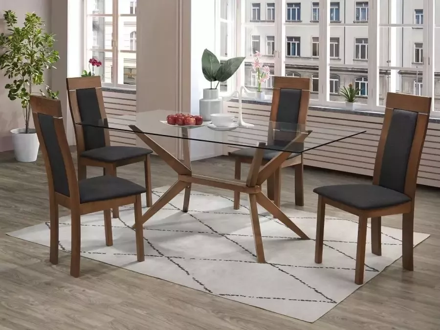 Vente-unique Eettafel + 4 stoelen BELINDA Beuken en noot L 180 cm x H 75 cm x D 90 cm - Foto 3