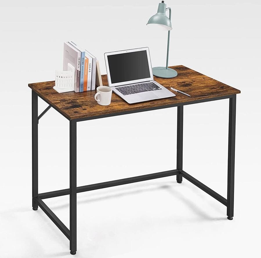 Eettafel salontafel computertafel werktafel stevige metalen frame stijlvol modern minimalistisch ontwerp eenvoudig te monteren geschikt voor eetkamer studeerkamer en kantoor 50 x 100 x 75 cm bruin + zwart