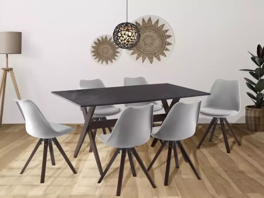 Vente-unique Eettafel 6 plaatsen van mdf en beuken Antraciet en donker naturel SERANI L 150 cm x H 75 cm x D 90 cm - Foto 2