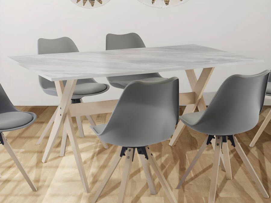 Vente-unique Eettafel 6 plaatsen van mdf en beuken Wit en licht naturel SERANI L 150 cm x H 75 cm x D 90 cm