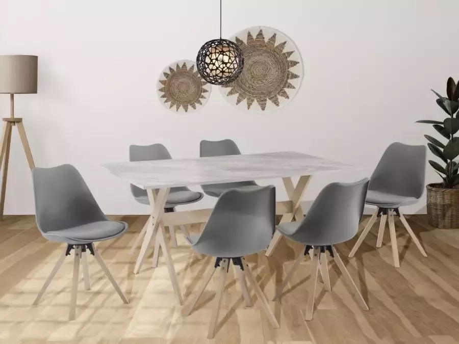 Vente-unique Eettafel 6 plaatsen van mdf en beuken Wit en licht naturel SERANI L 150 cm x H 75 cm x D 90 cm - Foto 3