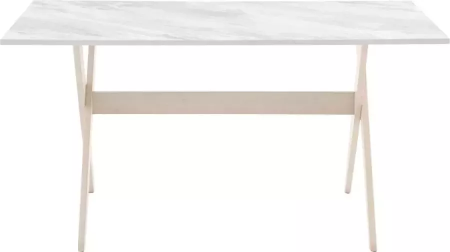 Vente-unique Eettafel 6 plaatsen van mdf en beuken Wit en licht naturel SERANI L 150 cm x H 75 cm x D 90 cm - Foto 2
