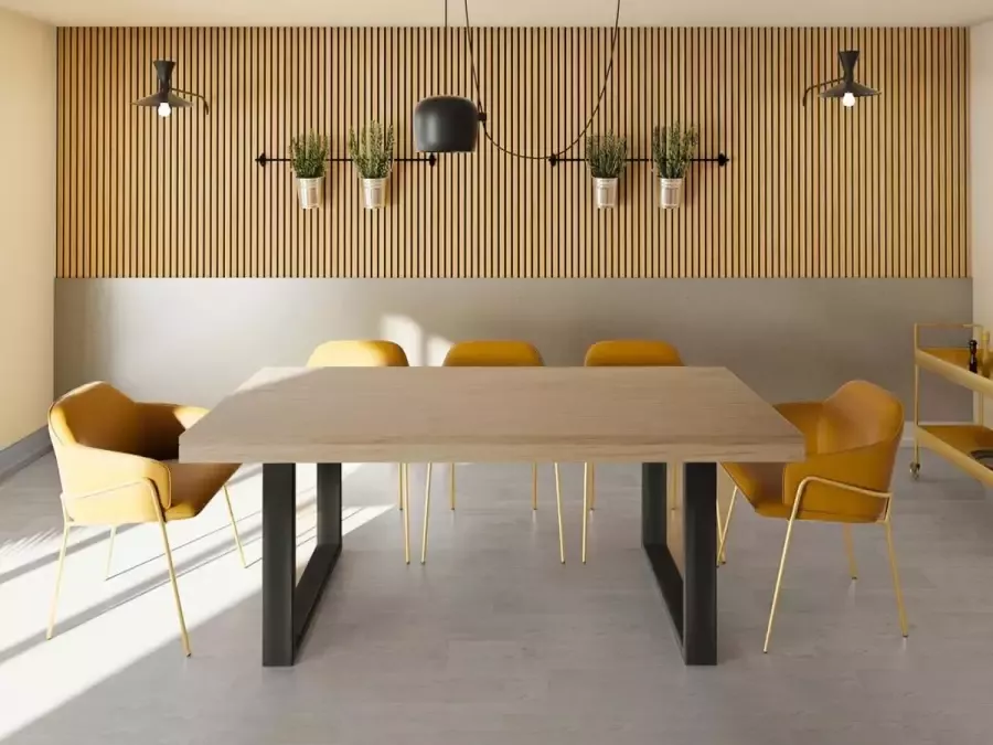 Vente-unique Eettafel 8 plaatsen naturel en zwart NADIEGE L 200 cm x H 77.5 cm x D 90 cm - Foto 4