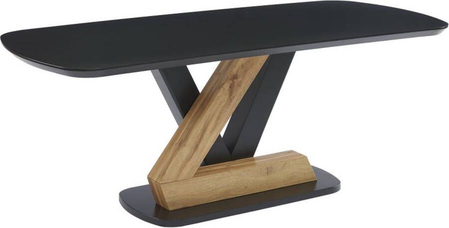 Eettafel 8 plaatsen van mdf Zwart en licht naturel BANEMIA L 200 cm x H 76 cm x D 90 cm - Foto 2